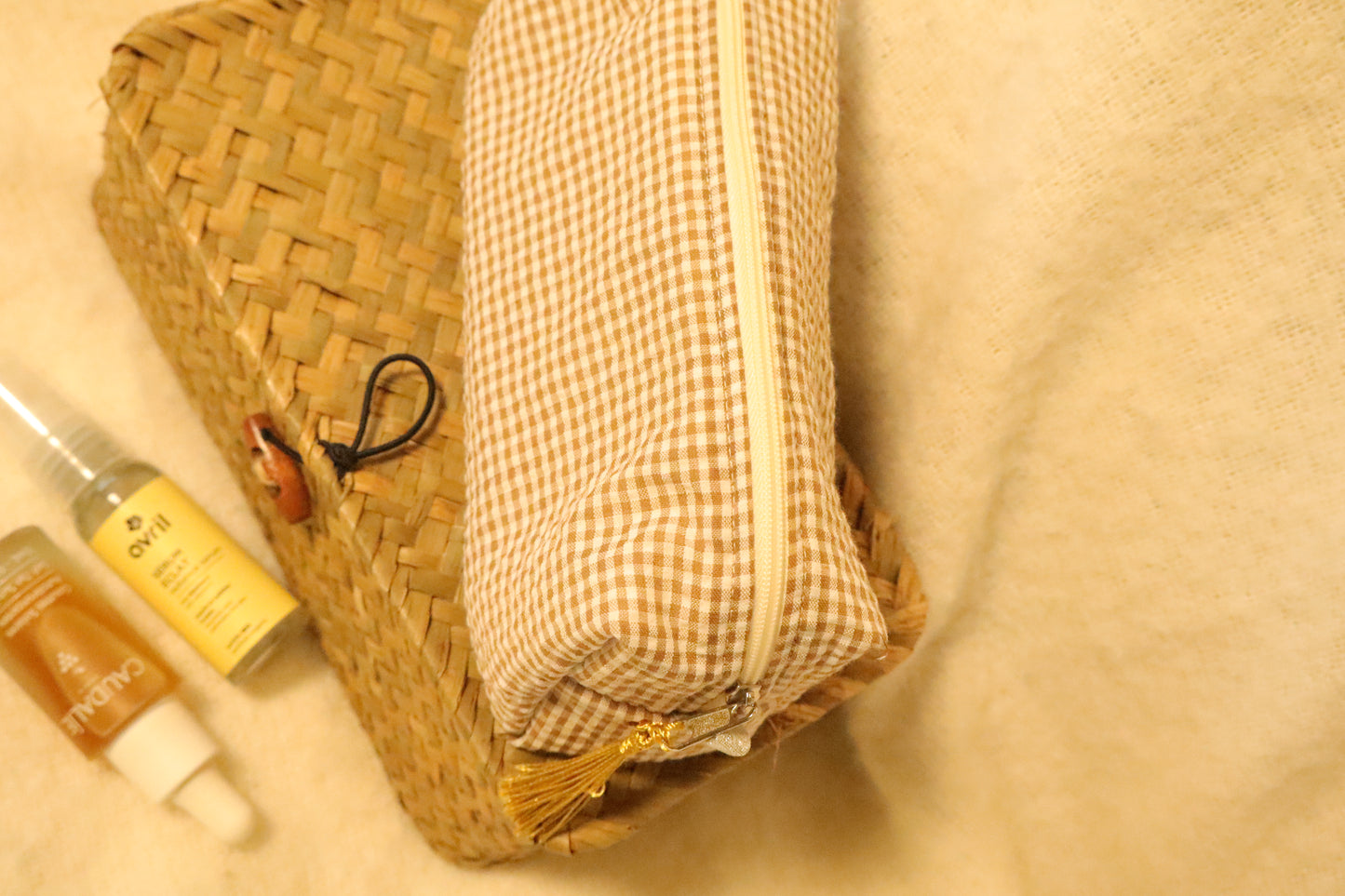 Trousse de toilette matelassée artisanale – Fait main en coton
