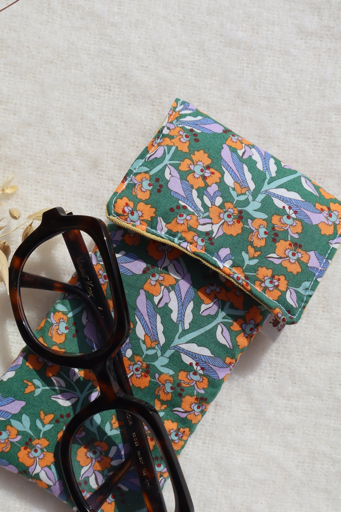 Étui à lunettes en coton matelassé – Fait main