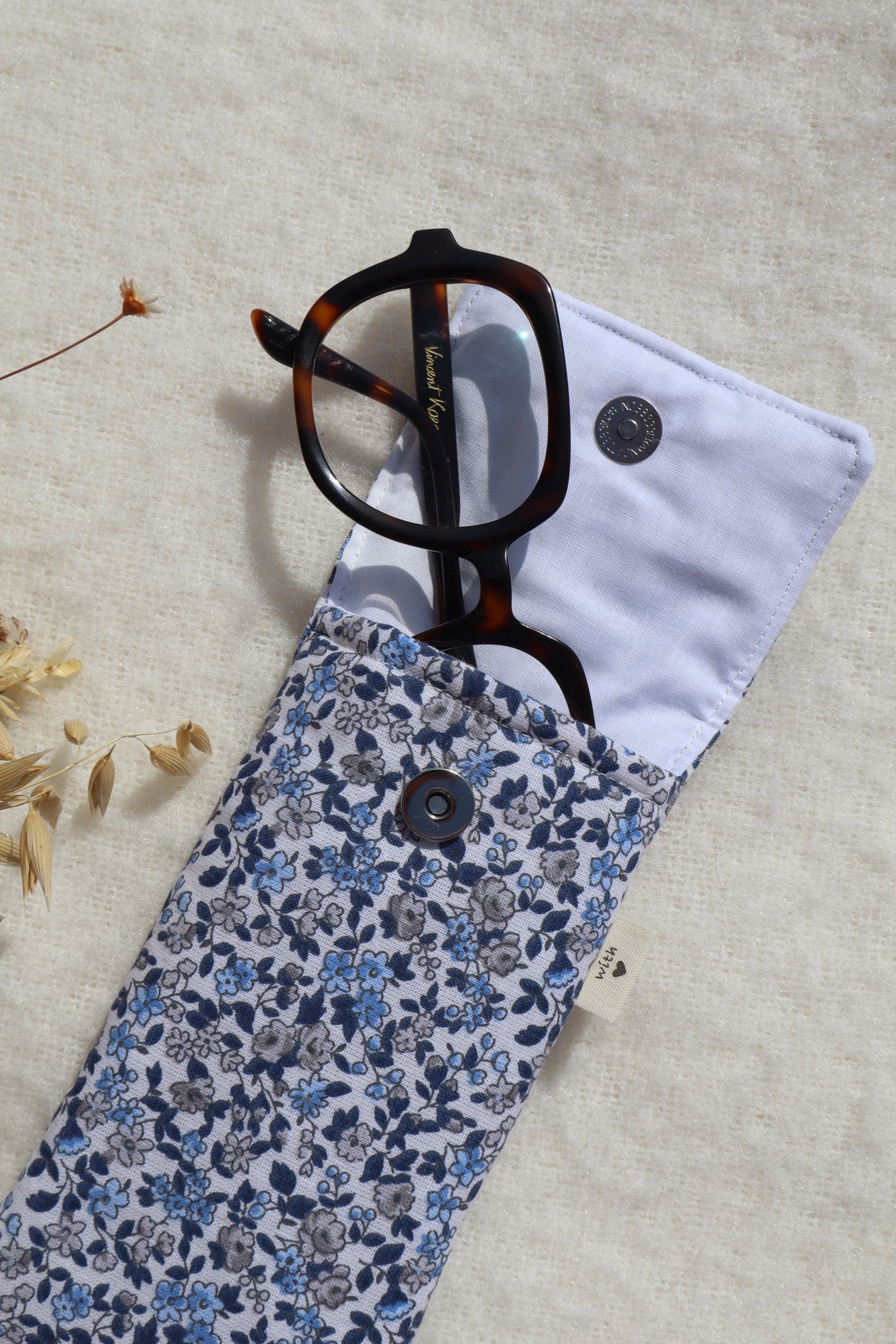 Étui à lunettes en coton matelassé – Fait main