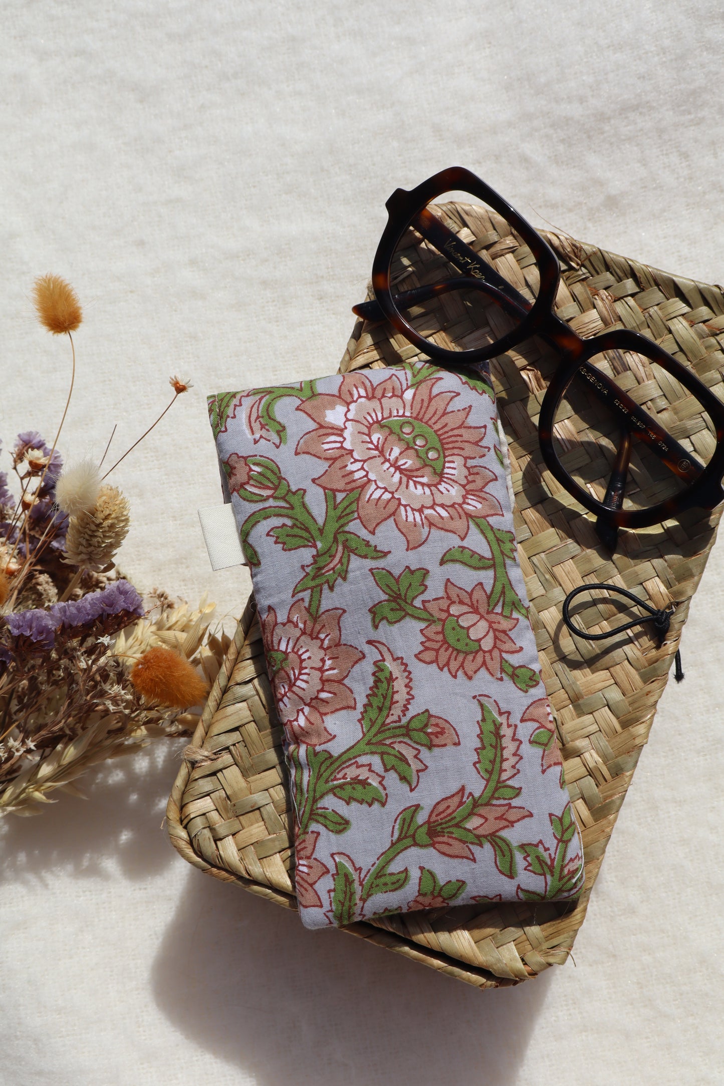 Étui à lunettes en coton matelassé – Fait main