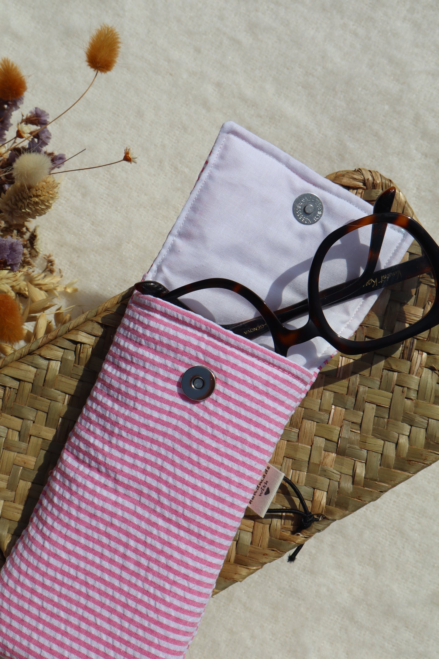 Étui à lunettes en coton matelassé – Fait main