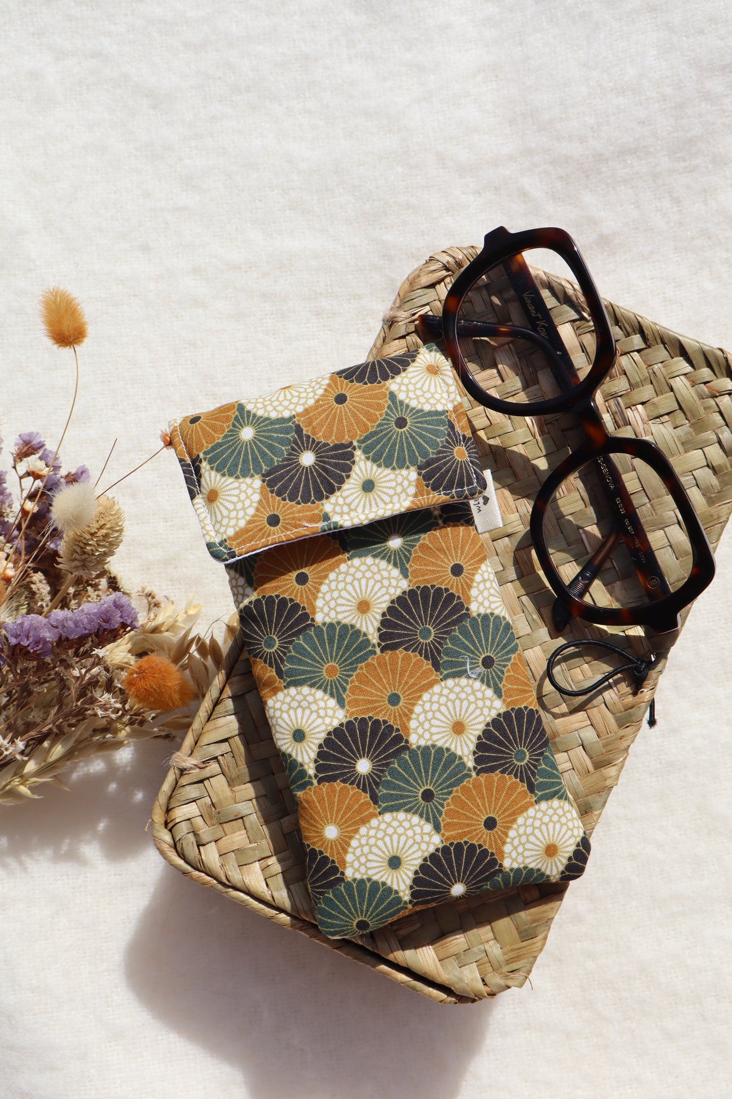 Étui à lunettes en coton matelassé – Fait main