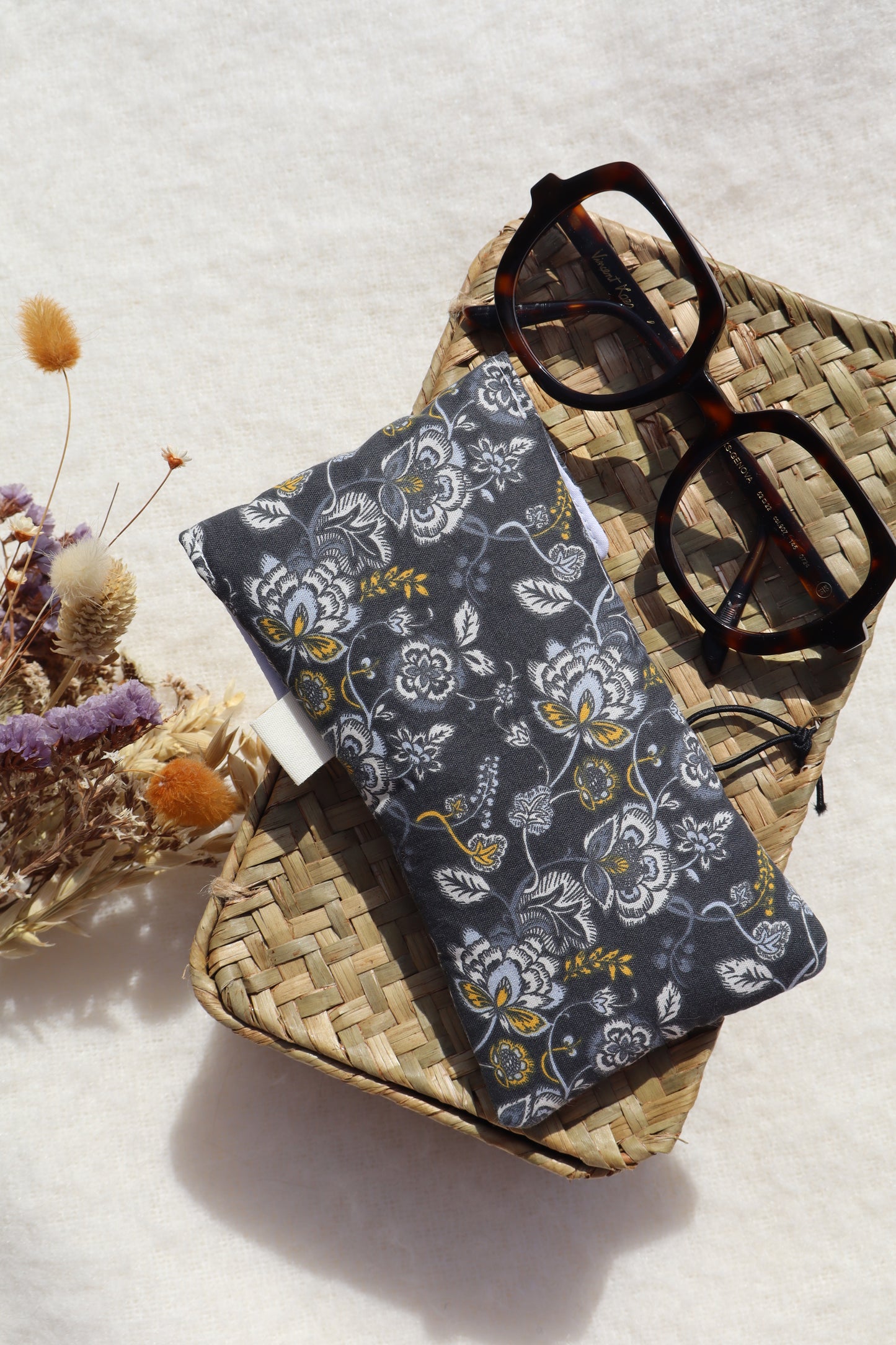 Étui à lunettes en coton matelassé – Fait main