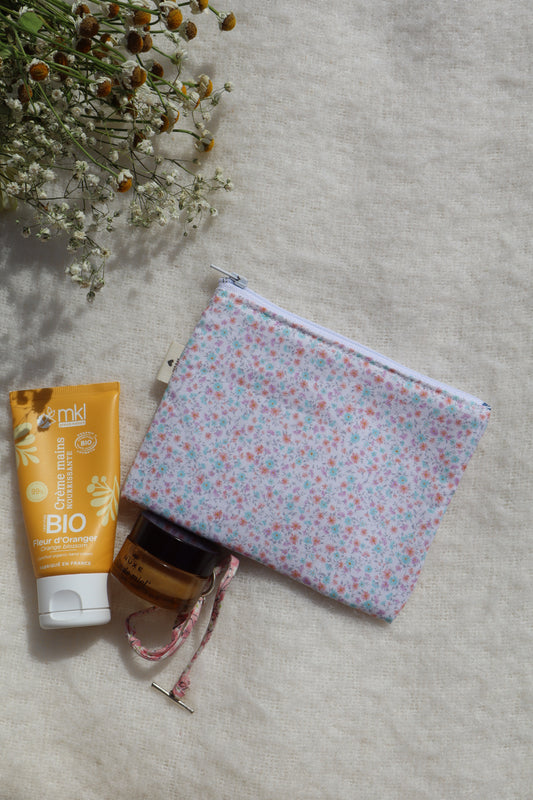 Pochette artisanale en coton - fait main tissu fleuri