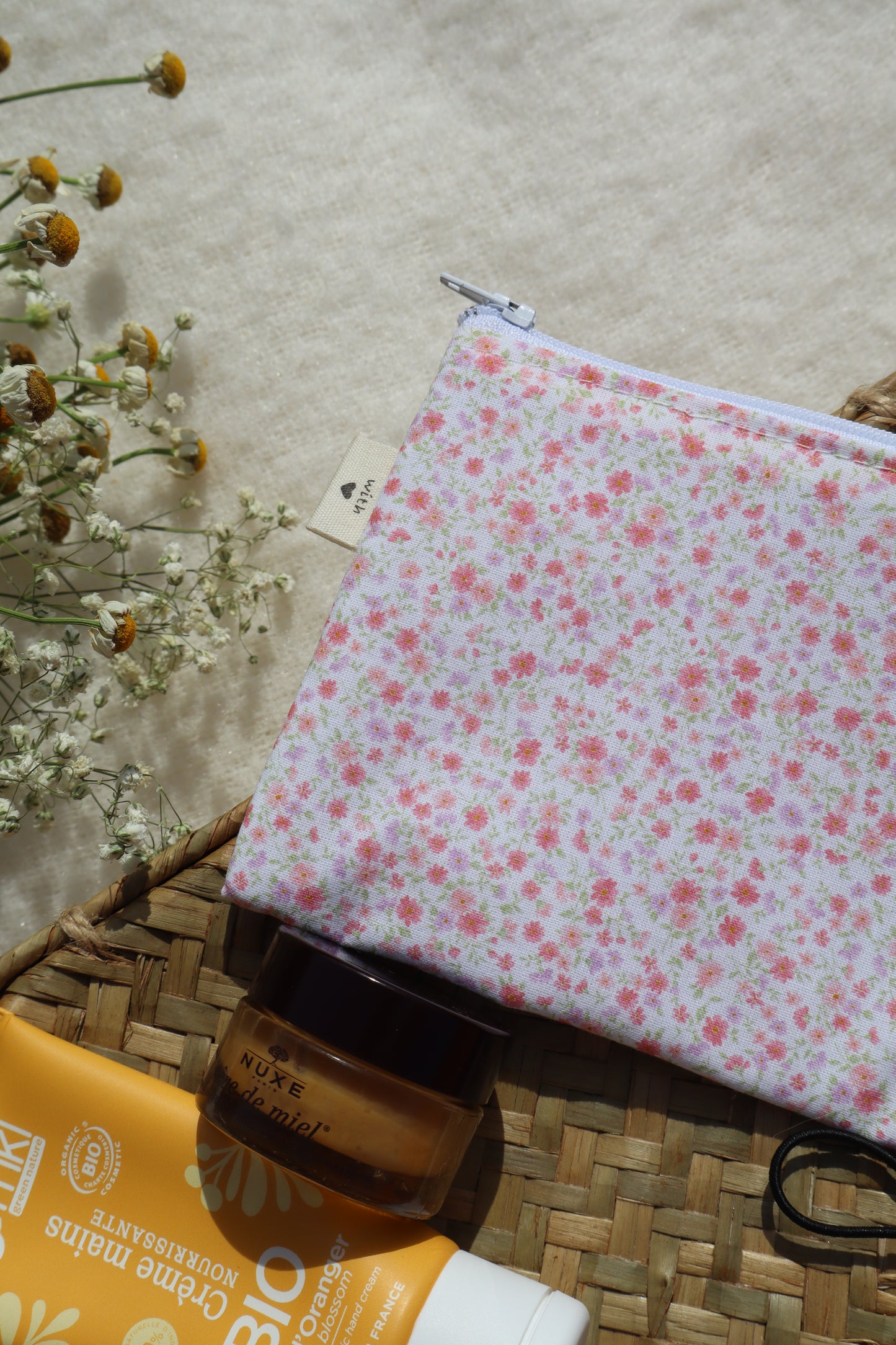 Pochette artisanale en coton - fait main tissu fleuri