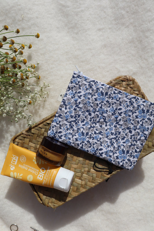 Pochette artisanale en coton - fait main tissu fleuri