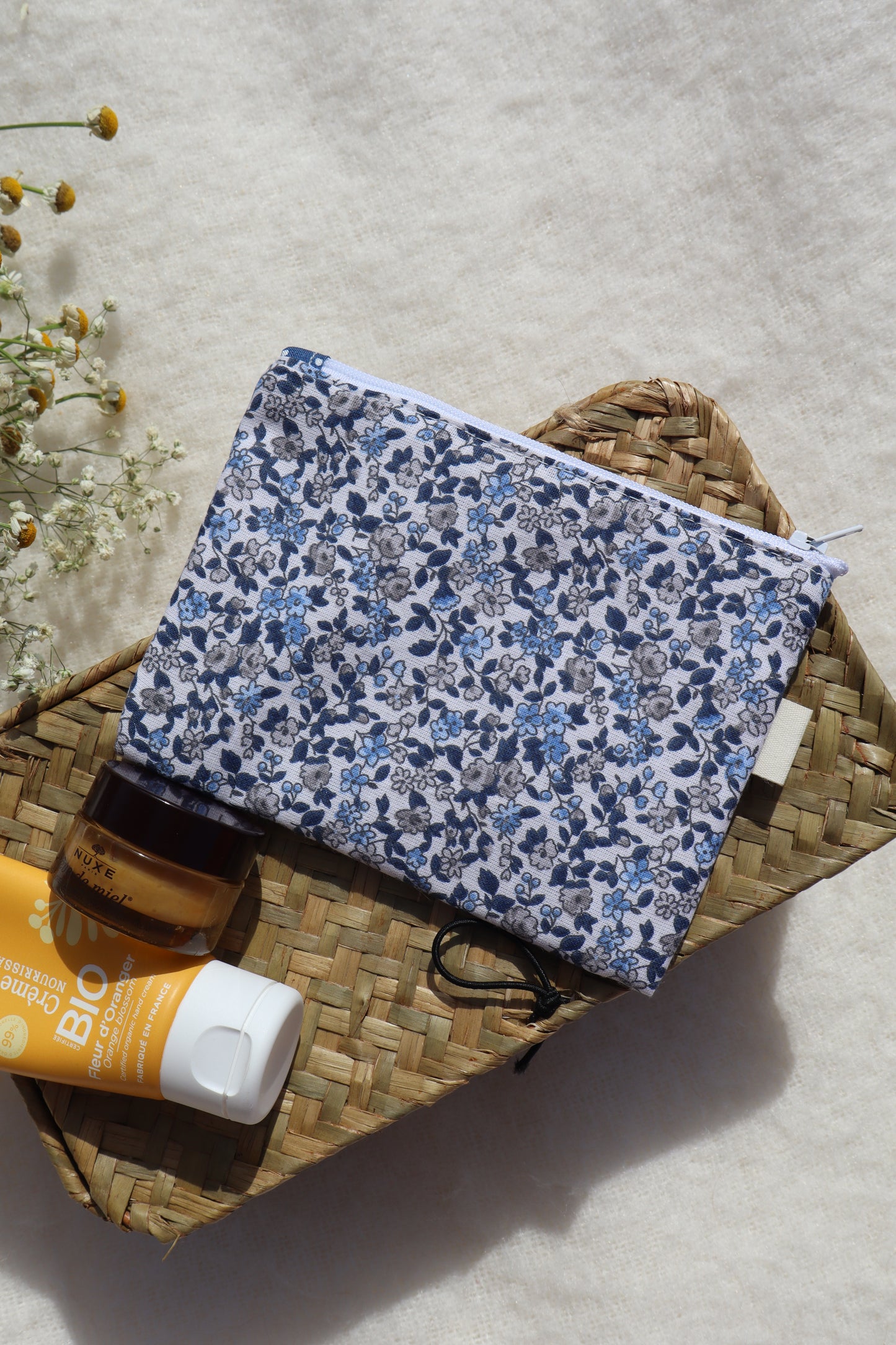 Pochette artisanale en coton - fait main tissu fleuri