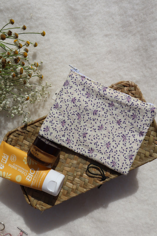 Pochette artisanale en coton - fait main tissu fleuri