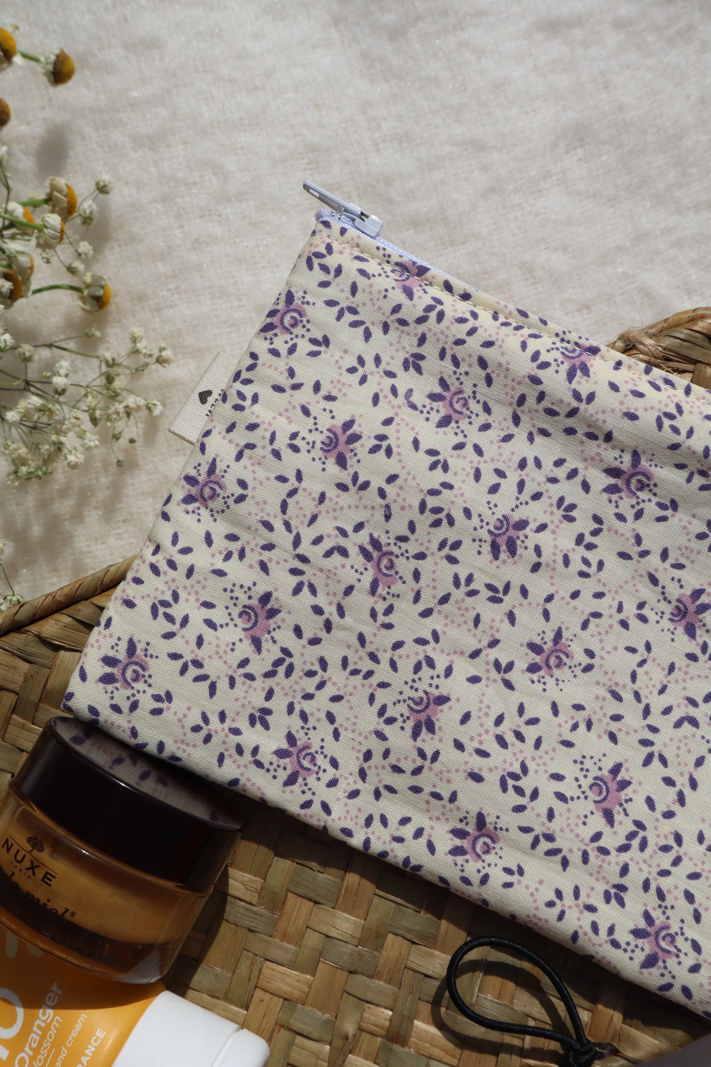 Pochette artisanale en coton - fait main tissu fleuri