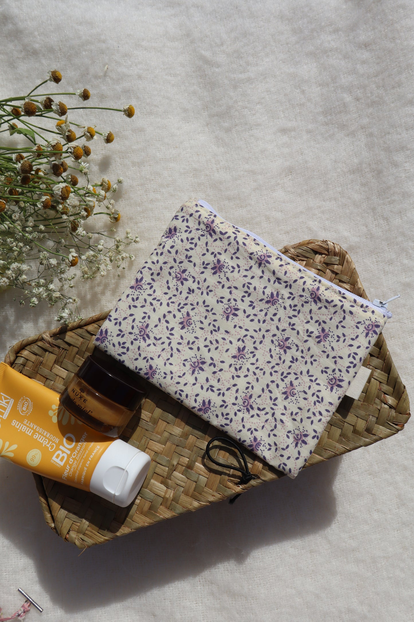 Pochette artisanale en coton - fait main tissu fleuri
