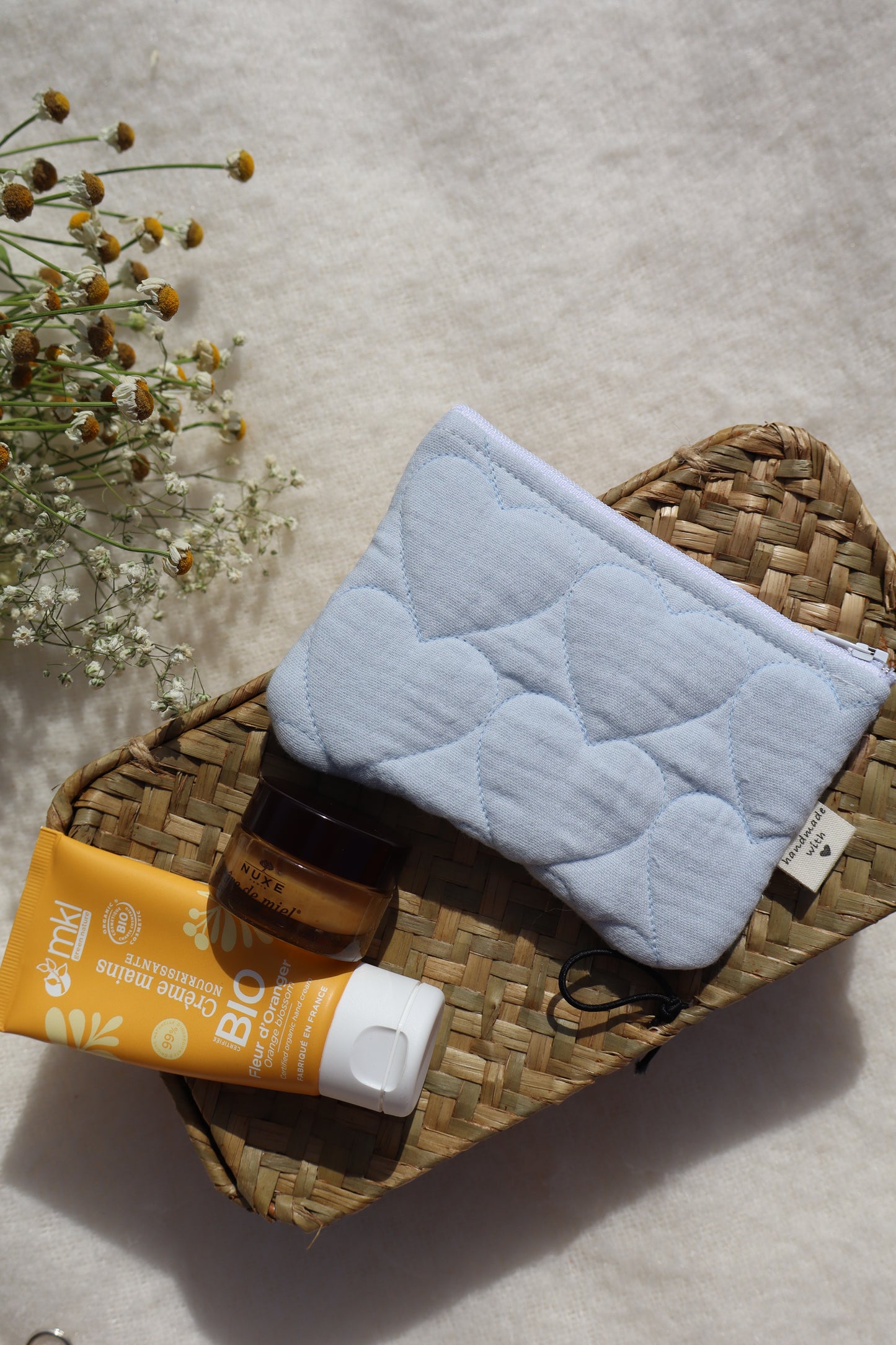Pochette matelassée artisanale en coton - fait main